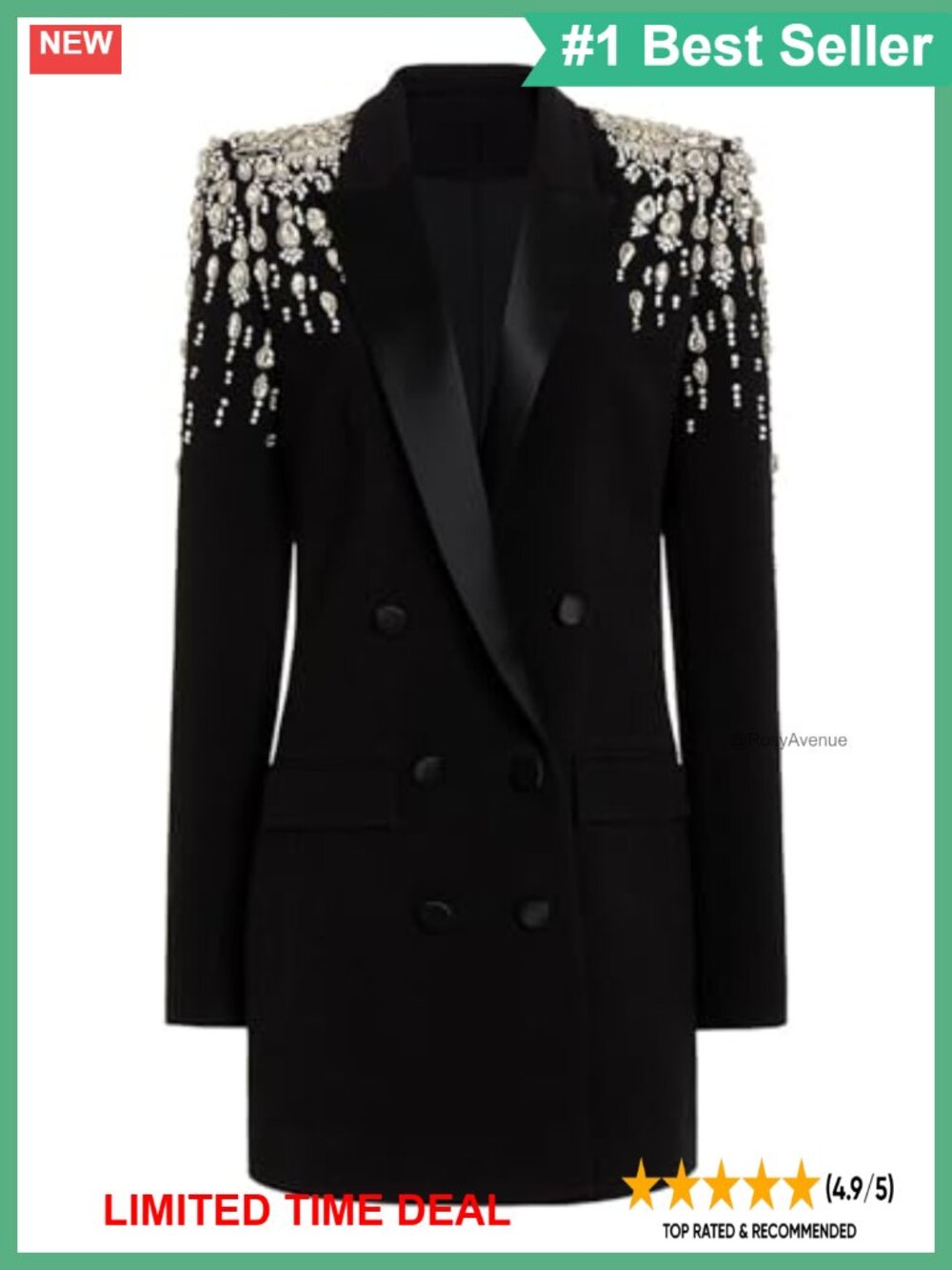 Rhinestone Long Blazer Dress Double Breasted Suit Formal